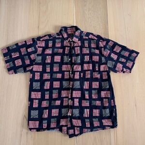 Cotton Traders Sport American Flag Short Sleeve Button Down Shirt USA Size Large